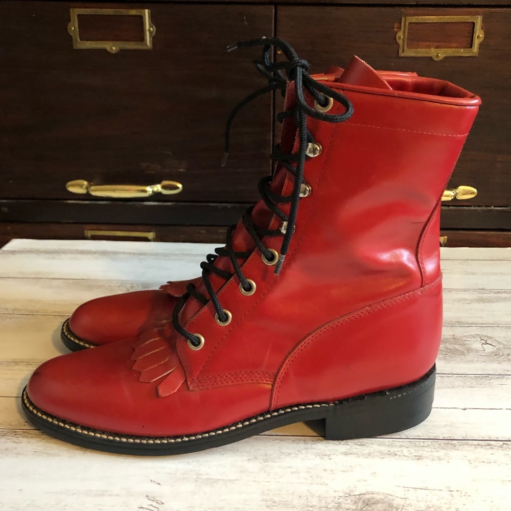 JUSTIN Red Leather Boots 6.5